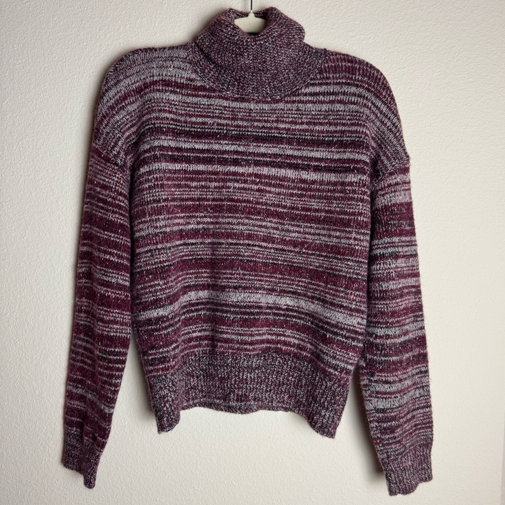 SOLD See U Soon NWT Maroon Striped Metallic Knit Turtleneck Sweater